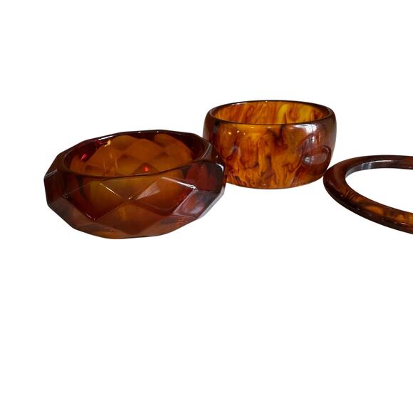 Vintage Lucite Bangles Tortoise Brown - Picture 4 of 6